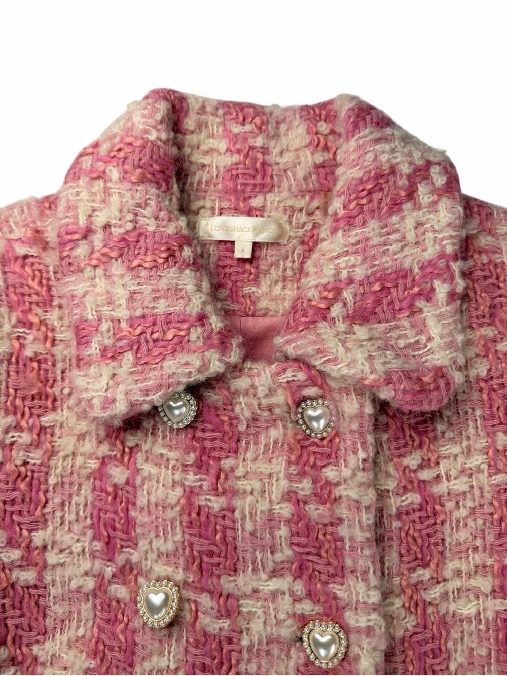 Love Shack Fancy Women’s Armstrong Pink Houndstooth Dense Wool Blend Coat Size 4 - Picture 4 of 12
